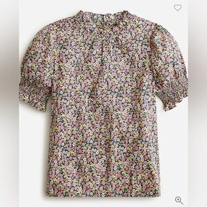 NWT Smocked puff-sleeve cotton poplin top in meadow floral size small